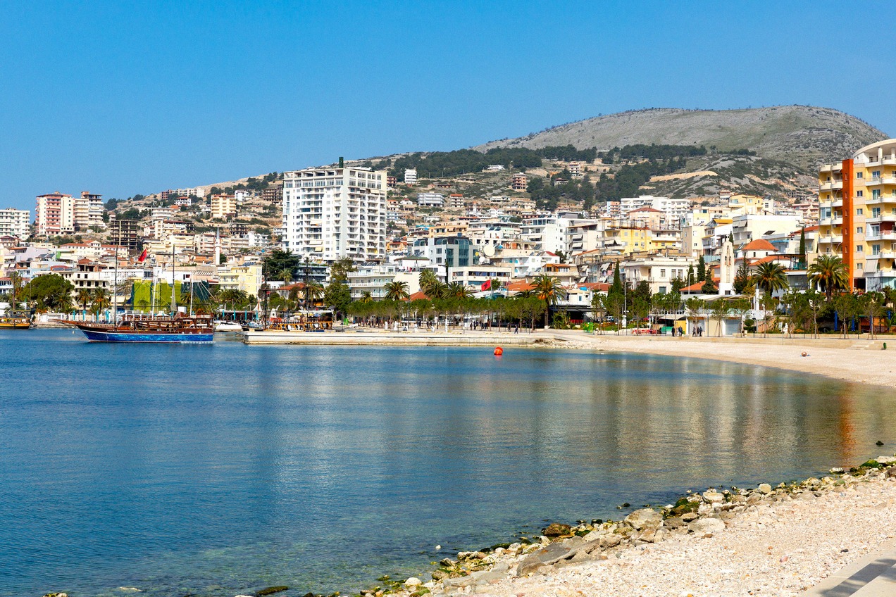 The coastal town of Saranda in Albania on the Ionian Sea