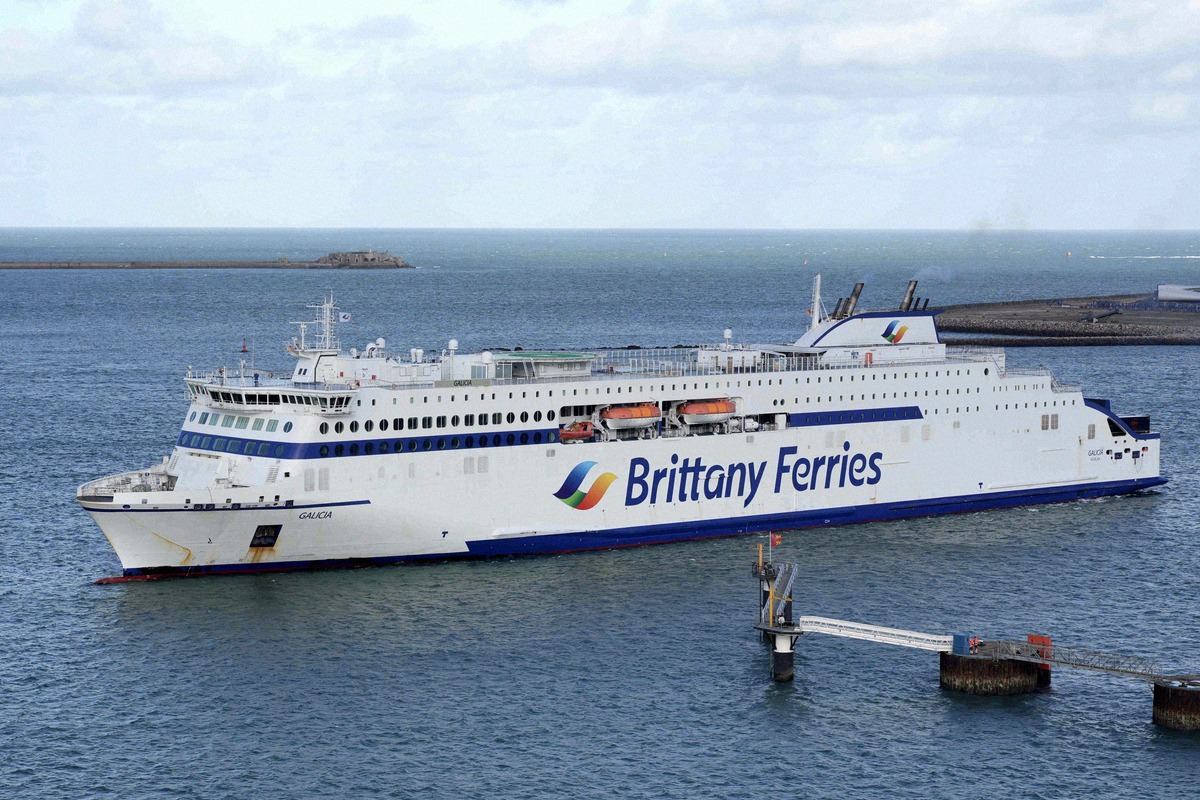 The Brittany Ferries ferry 'Galicia' sailing into Cherbourg harbour