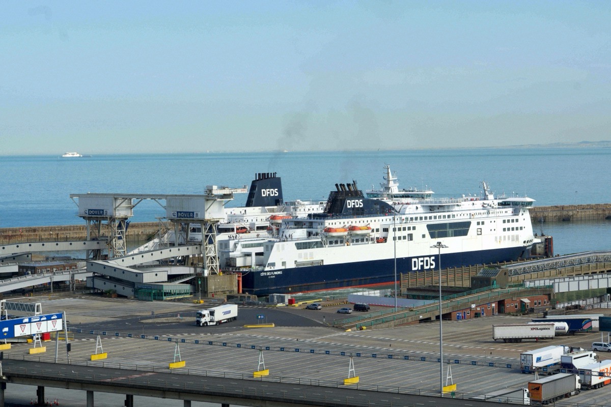 Two DFDS ferries at the terminal in the port of Dover