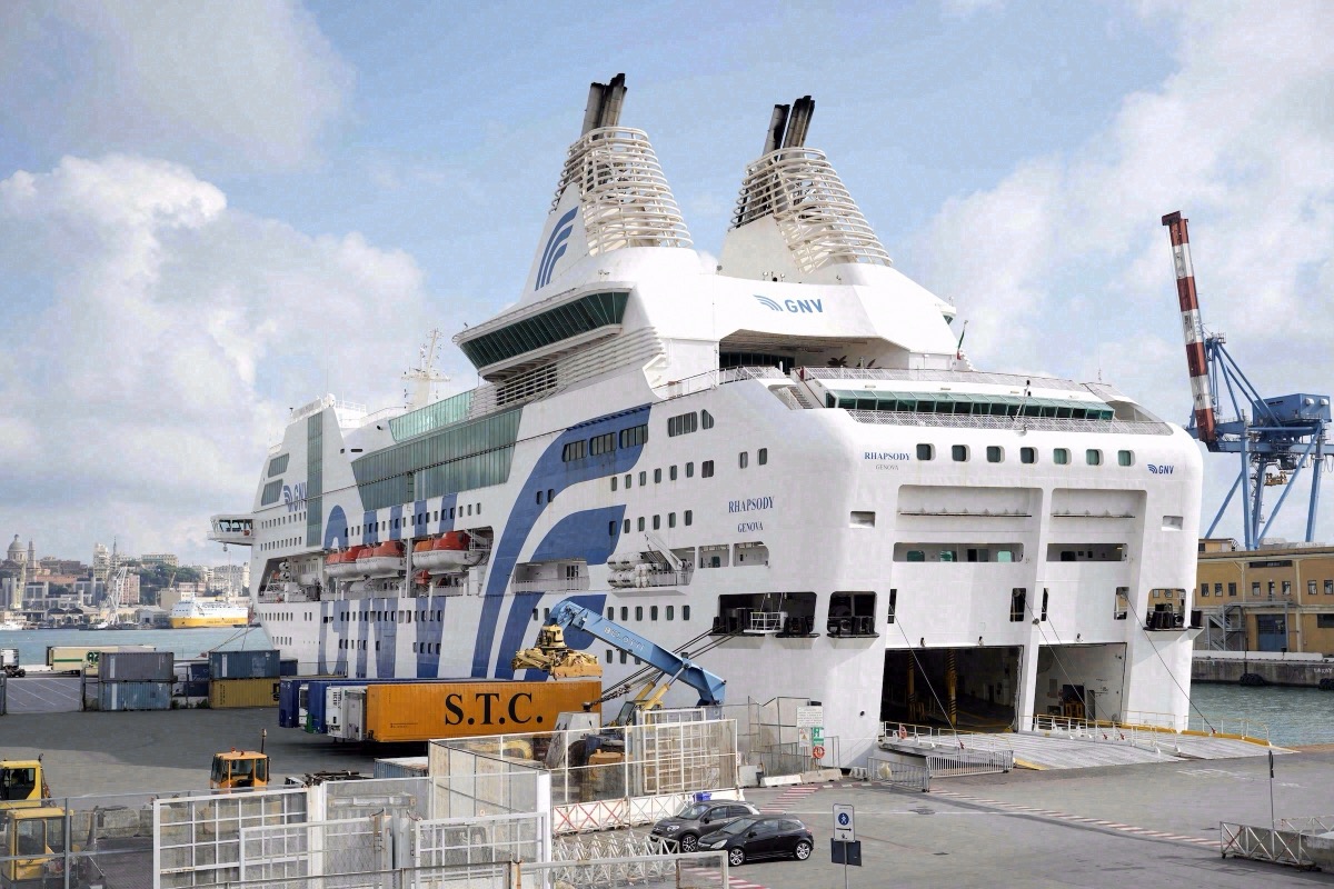 The GNV ferry Rhapsody moored in the port of Genoa