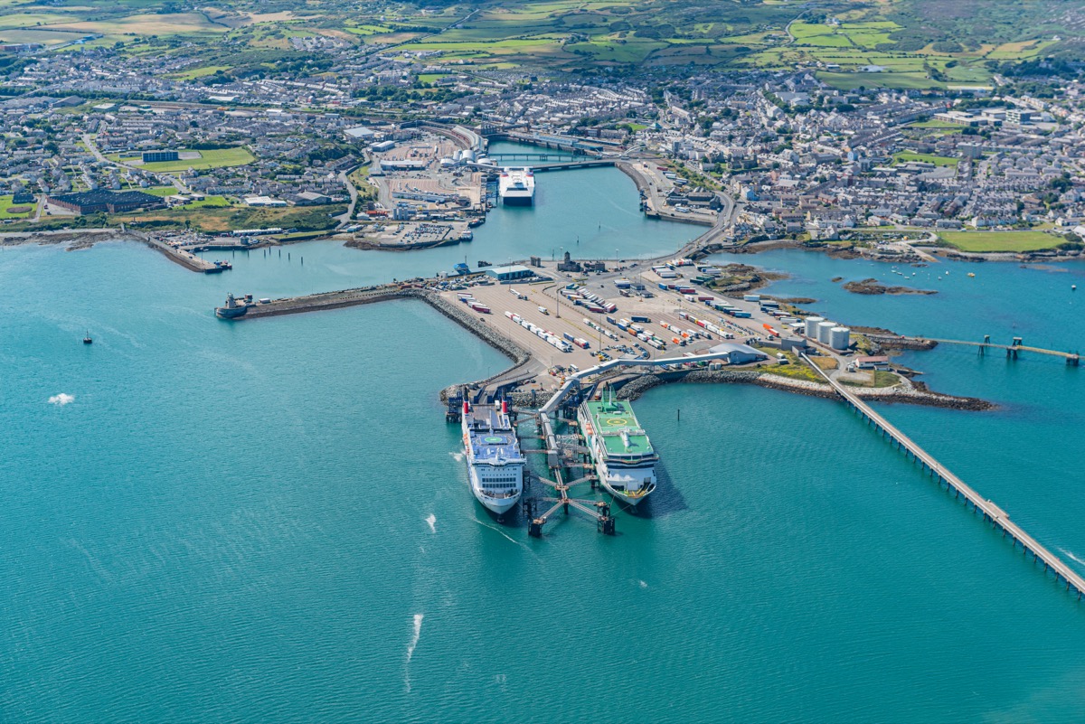 Aerial view of Holyhead ferry port on Anglesey, Wales