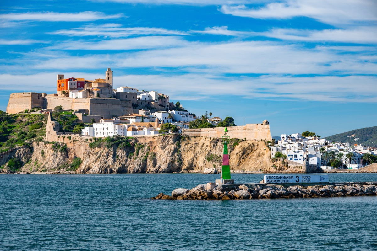View from the water of the walled old town of Dalt Vila in Ibiza