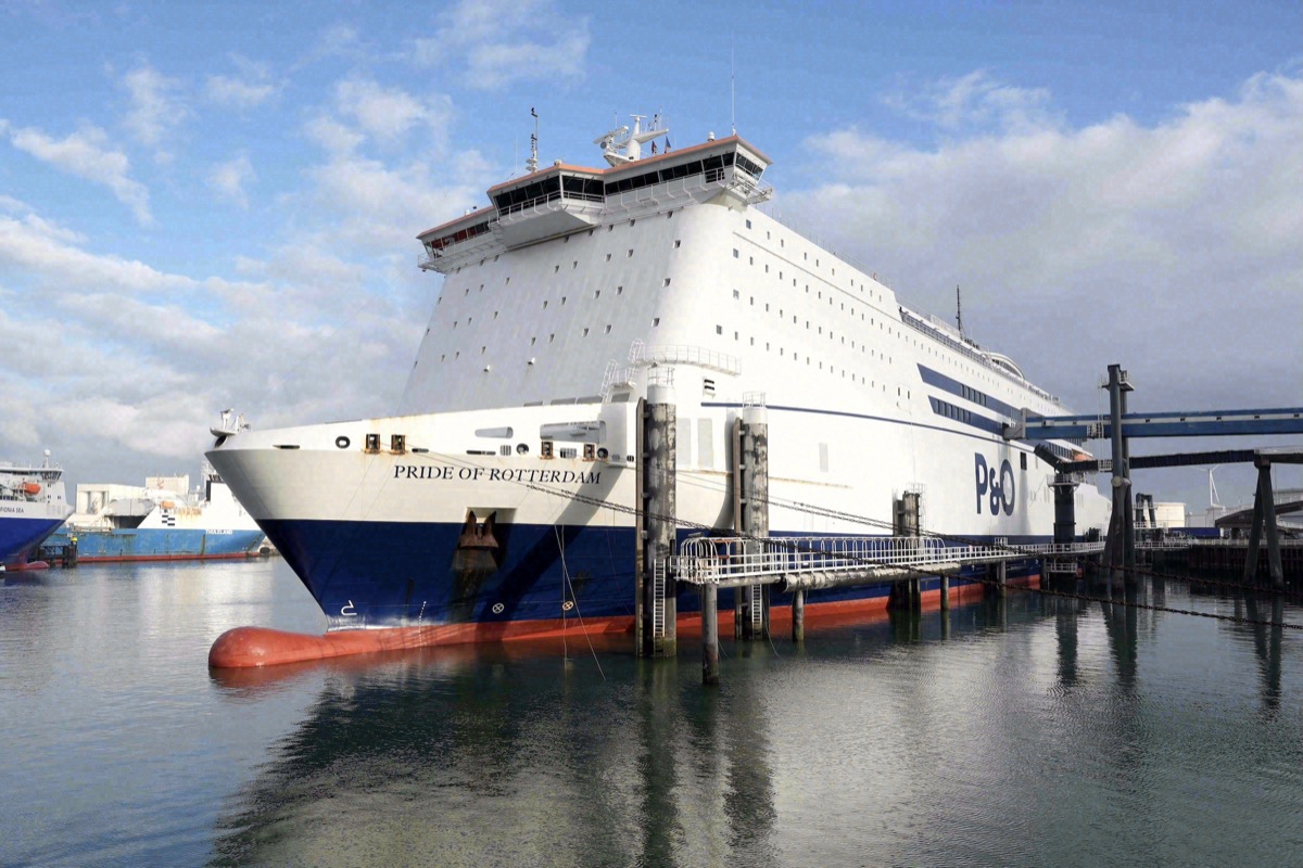 The P&O Ferries ship Pride of Rotterdam moored at the quay in the port of Rotterdam