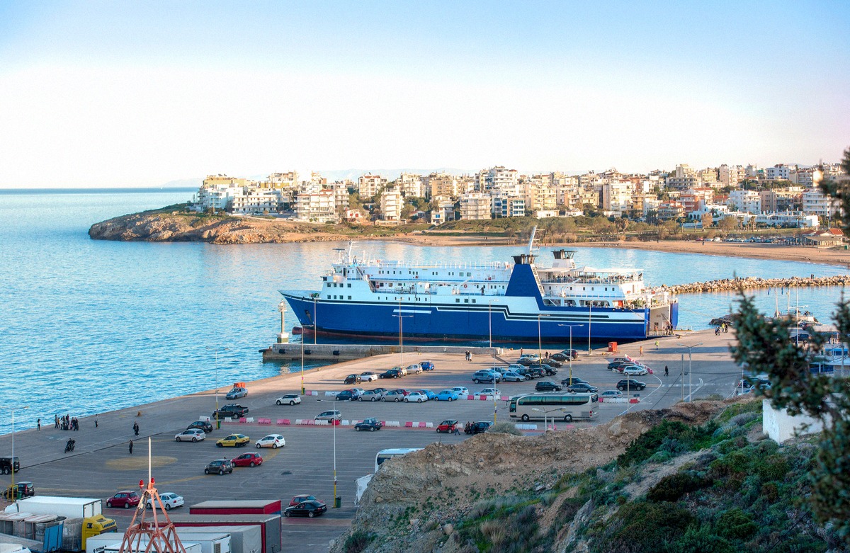 Car ferry at Rafina ferry terminal in Greece