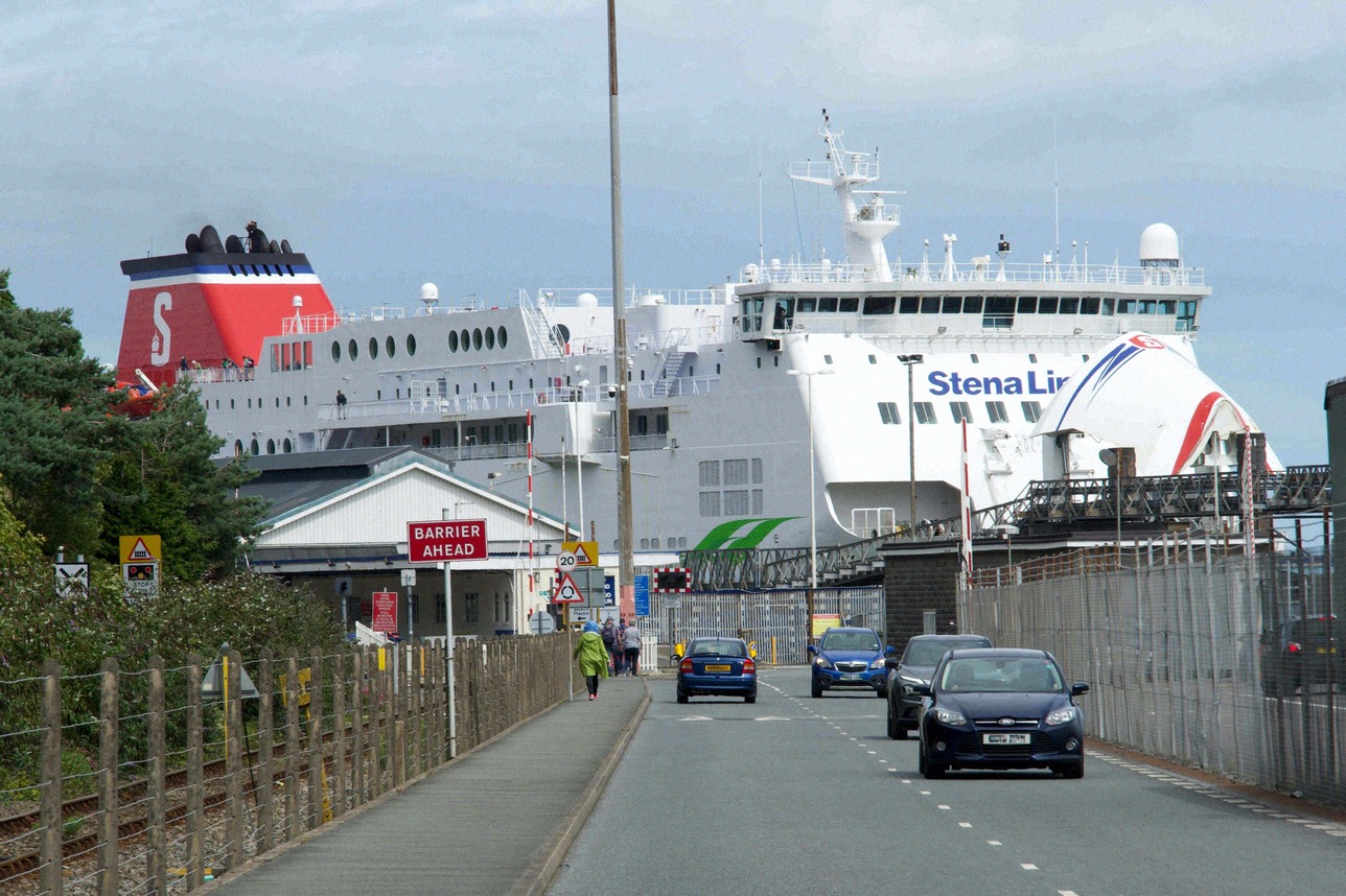 The approach to the Stena Line ferry terminal in Holyhead, Wales
