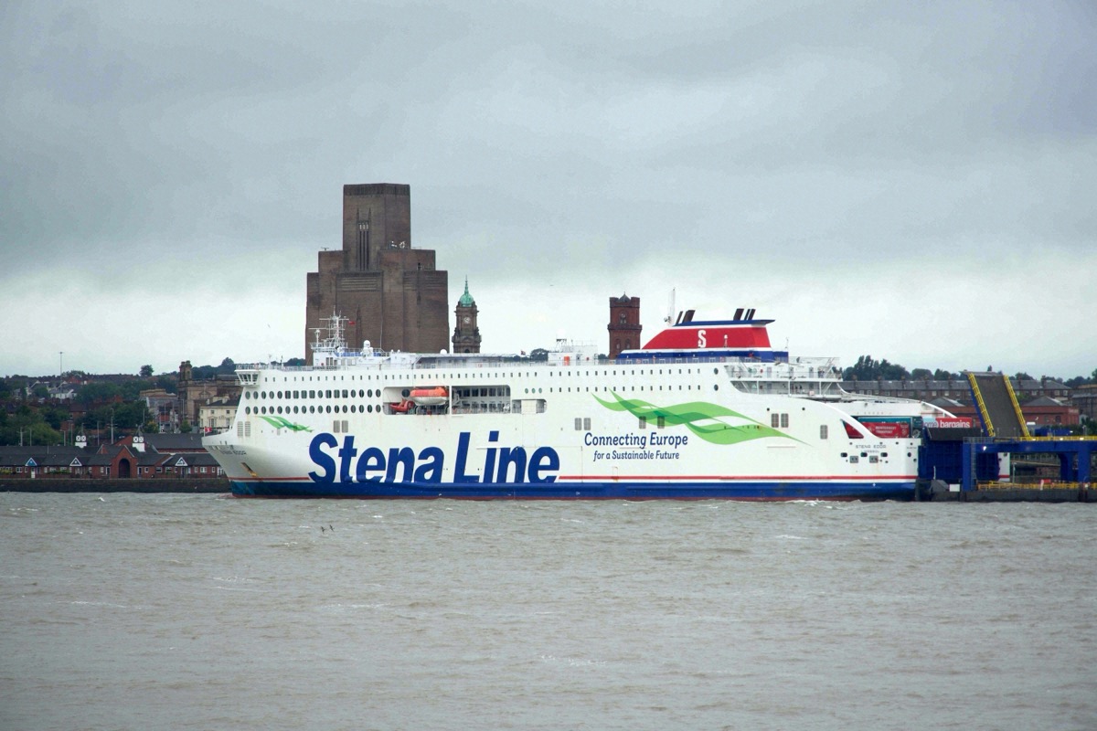 A Stena Line ferry docked on the Mersey in Liverpool