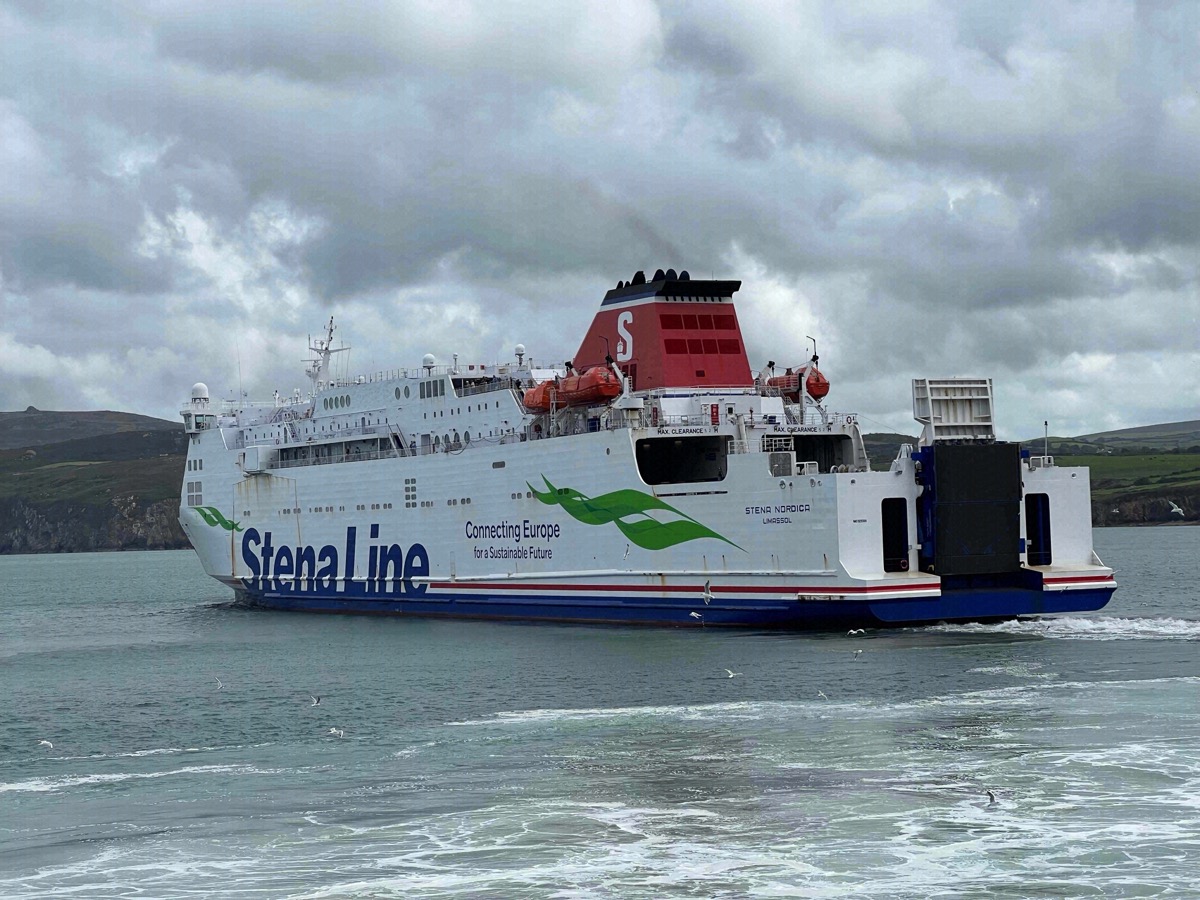 The Stena Line ferry Stena Nordica arriving at the ferry port of Fishguard in Wales