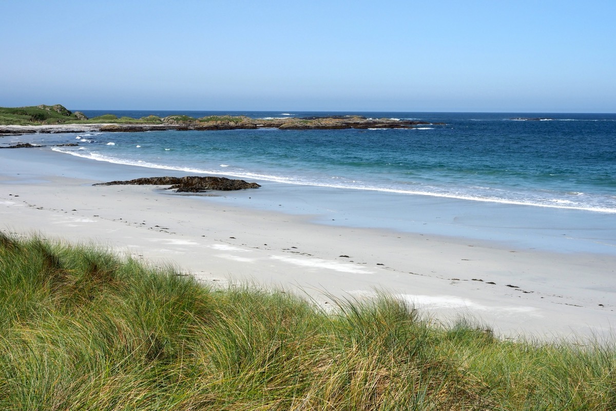 White sandy beach on the island of Tiree, the westernmost of Scotland's Inner Hebrides