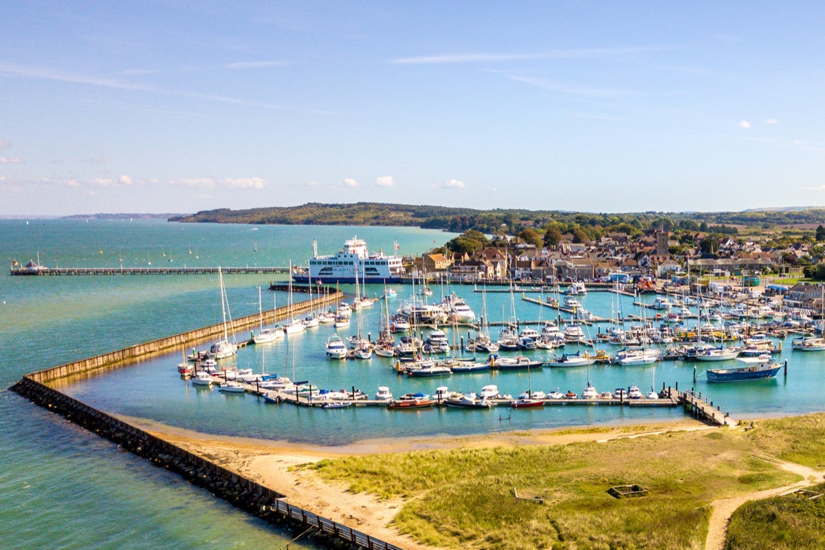Aerial view of the marina at Yarmouth on the Isle of Wight