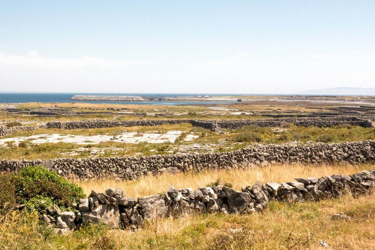 Rugged karst landscape and stone walls on the island of Inishmaan (Aran Islands)