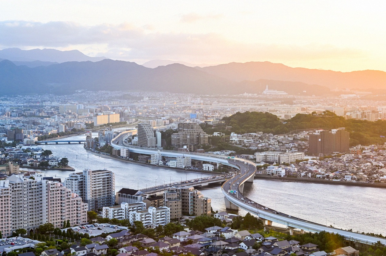 Evening panorama of Fukuoka