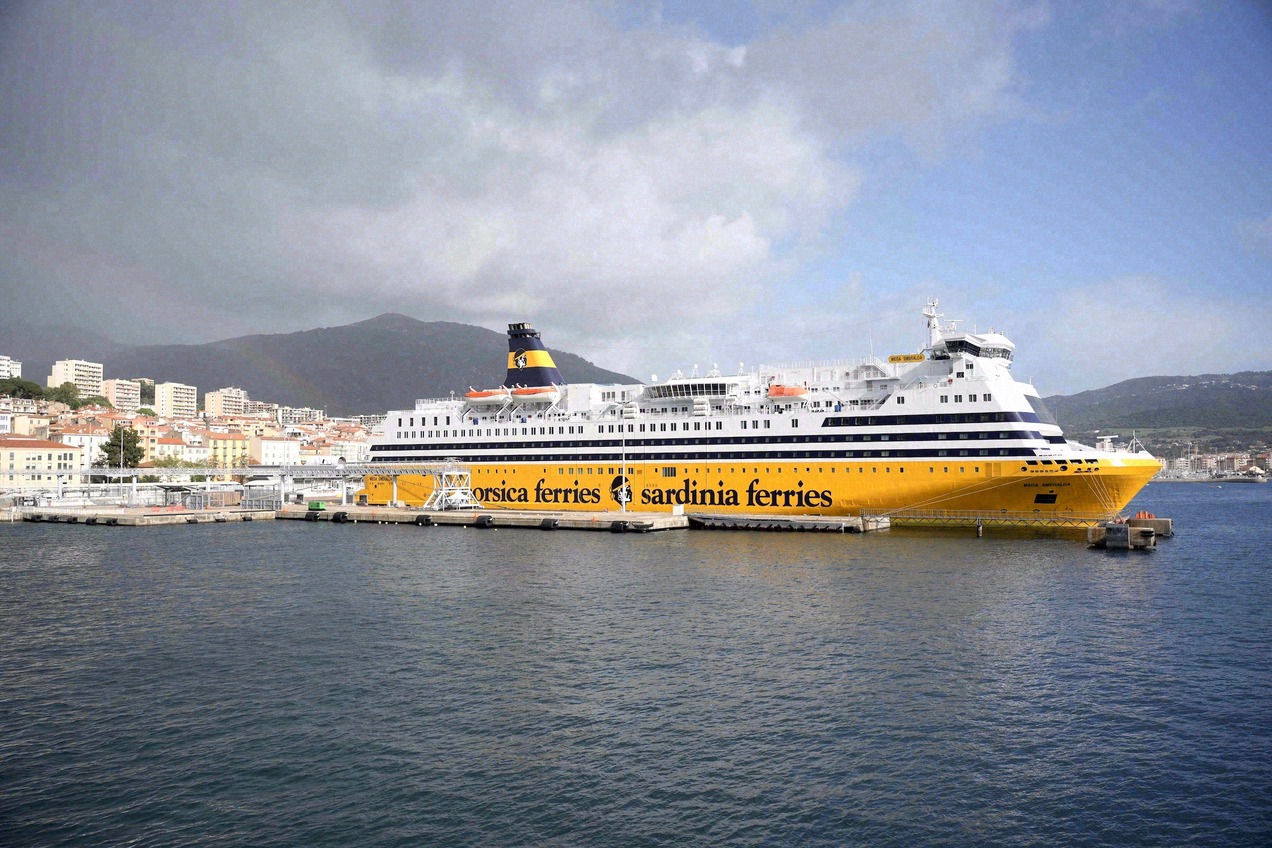 The harbour of Ajaccio on Corsica with a ferry