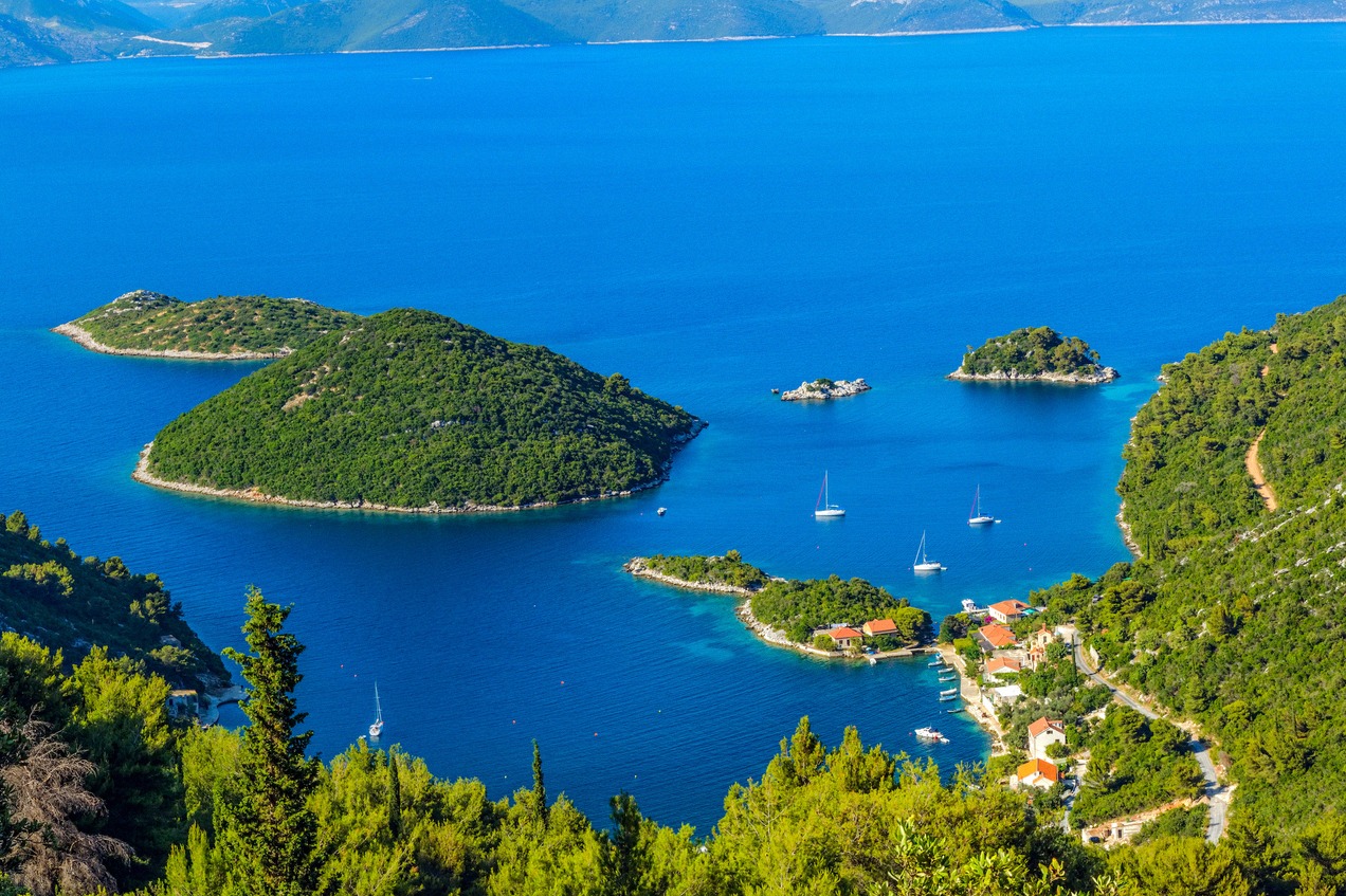 Aerial view of the island landscape around Mljet, Dalmatia