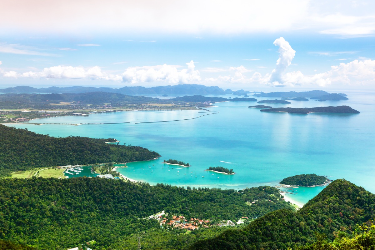 Panoramic view over the island archipelago of Langkawi, Malaysia