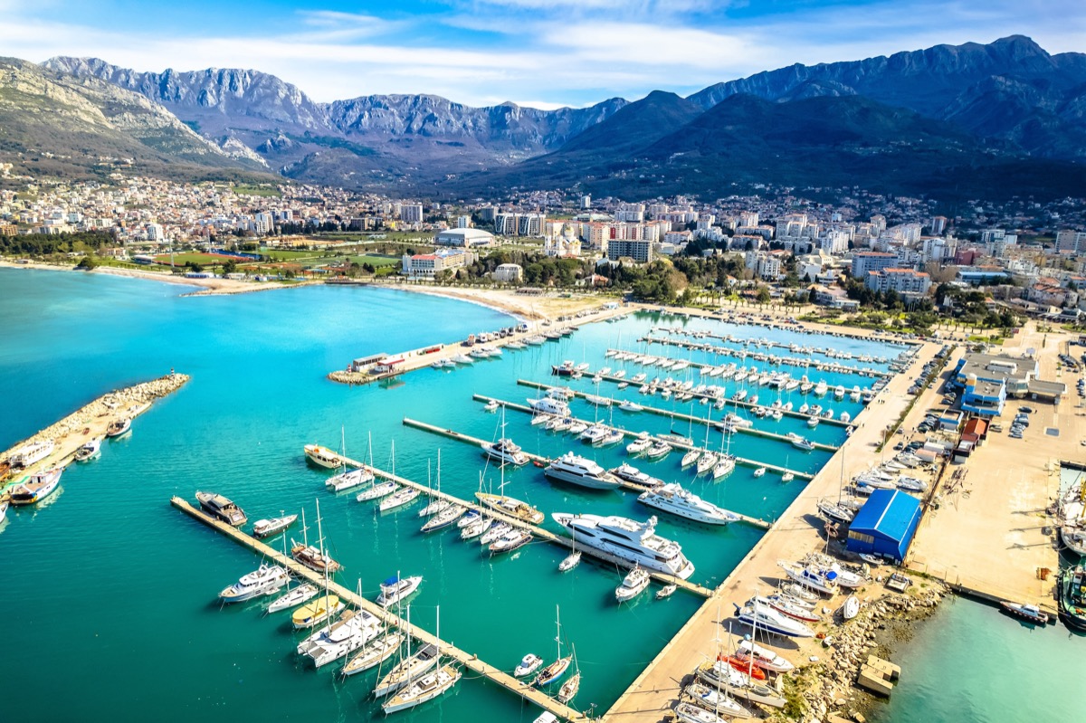 Aerial view of the marina of Bar on Montenegro's Adriatic coast