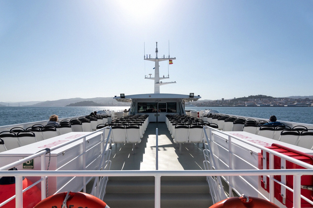 View from the ferry to the Cíes Islands with Vigo in the background