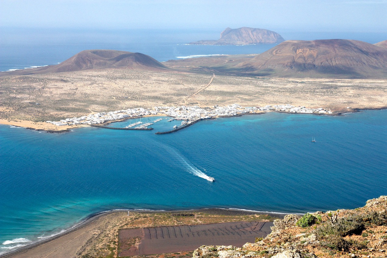 The port of Caleta del Sebo on the island of La Graciosa, off Lanzarote