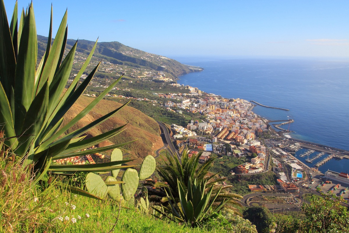 Panoramic view from the mountains over Santa Cruz de La Palma, the capital of the island of La Palma