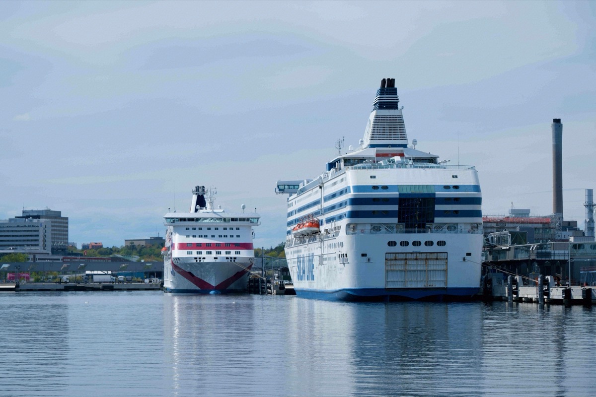 Tallink Silja and Viking Line ferries at Värtahamnen ferry port, Stockholm
