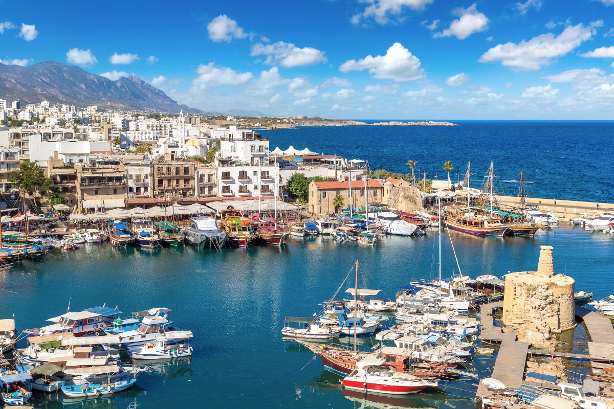 Picturesque harbor of Kyrenia (Girne) in Northern Cyprus with colorful boats